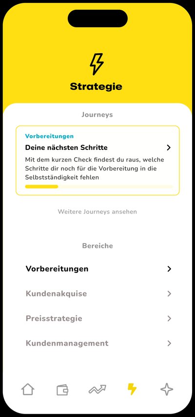 ClearUp App Übersicht mit verschiedenen Funktionen